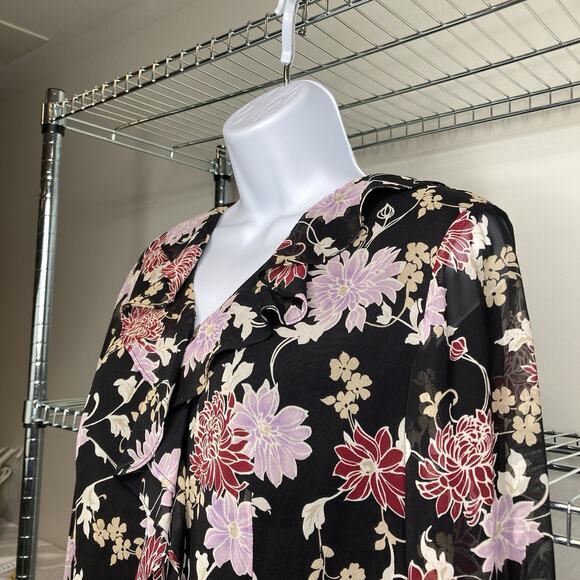 Laura Ashley Women's Dark Floral 100% Silk Blouse Size 8 Whimsigoth Moto Boho - Picture 11 of 12